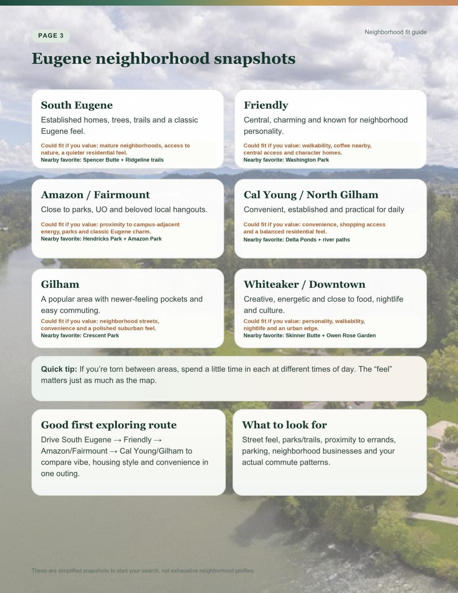 Eugene, Oregon neighborhood guide and area snapshots